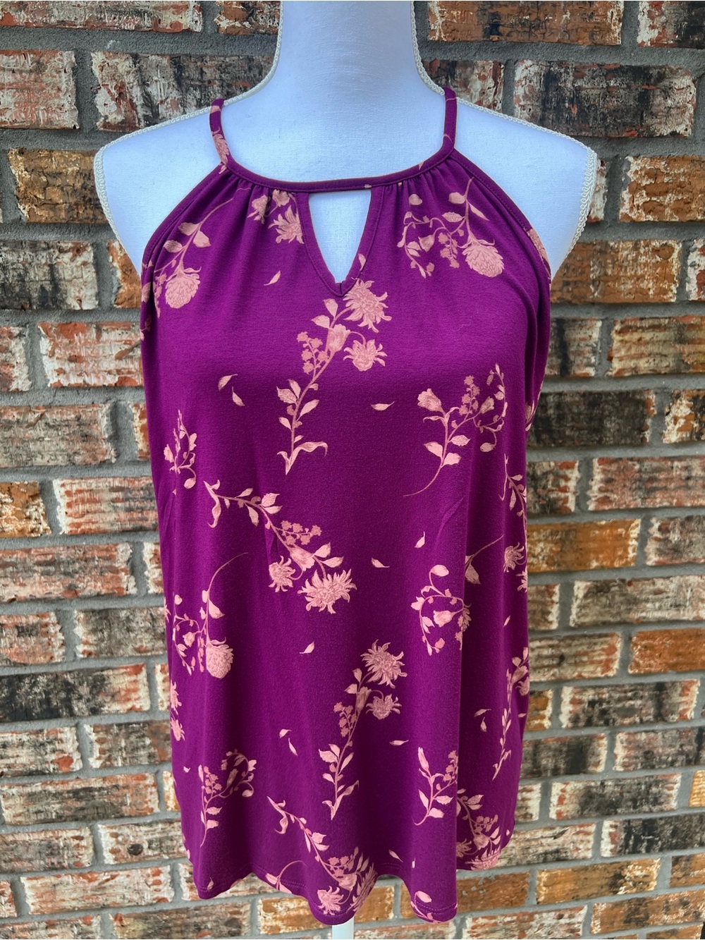MIX by 41 Hawthorn Sleeveless Purple Floral Keyhole Tank Top Medium